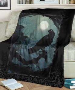 Viking Blanket Raven and Viking Gothic Style Sherpa Fleece Blanket Gifts for Viking Lovers