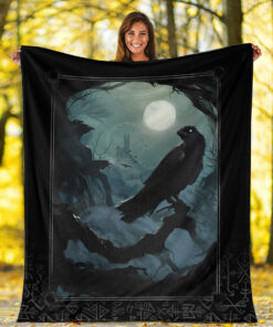 Viking Blanket Raven and Viking Gothic Style Sherpa Fleece Blanket Gifts for Viking Lovers