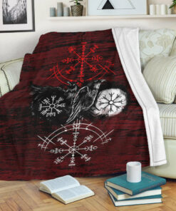 Viking Blanket Raven of Odin and Symbol Viking on Blood Background Sherpa Fleece Blanket Gifts for Viking Lovers