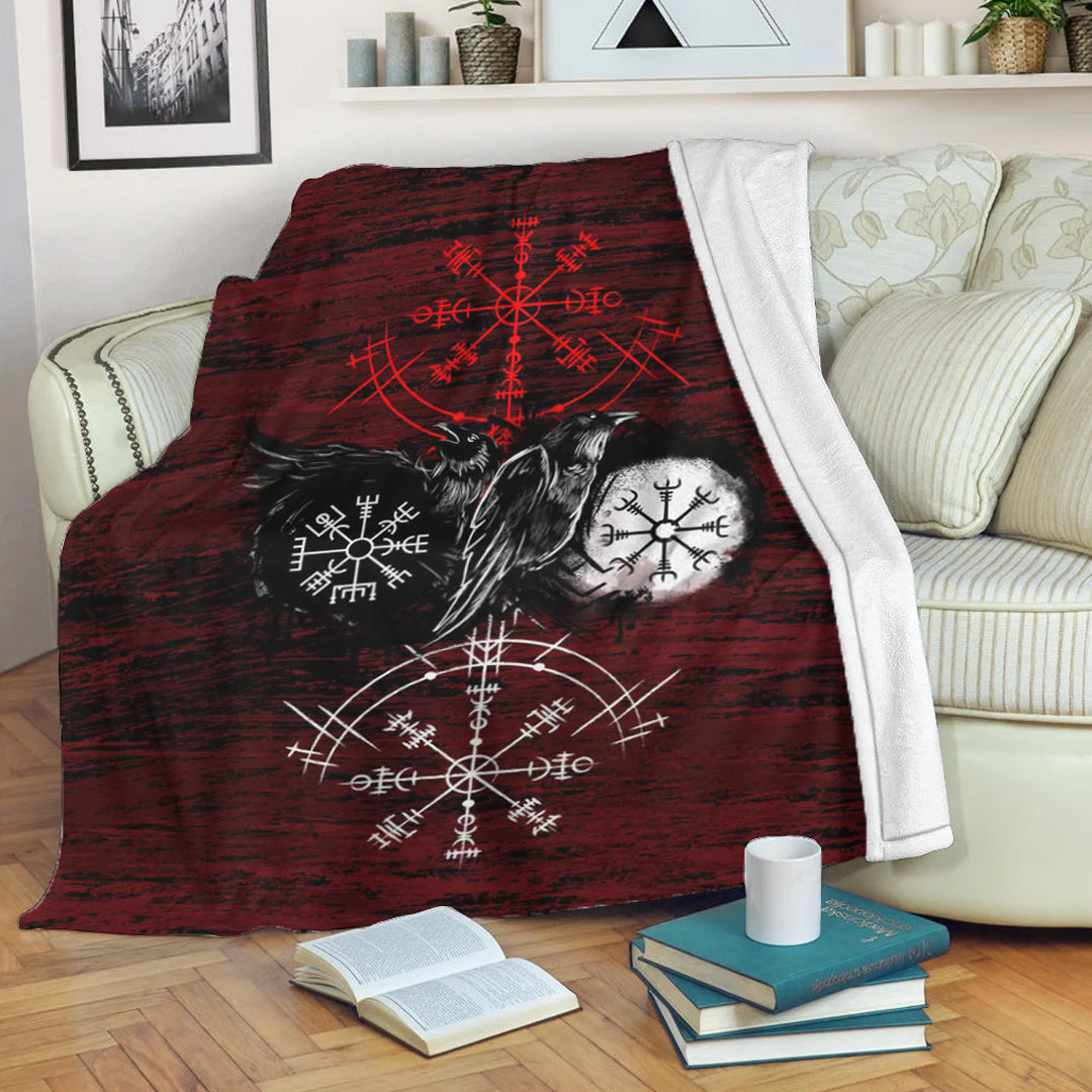 Viking Blanket Raven of Odin and Symbol Viking on Blood Background Sherpa Fleece Blanket Gifts for Viking Lovers