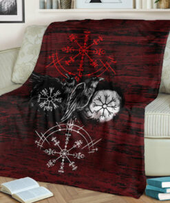 Viking Blanket Raven of Odin and Symbol Viking on Blood Background Sherpa Fleece Blanket Gifts for Viking Lovers