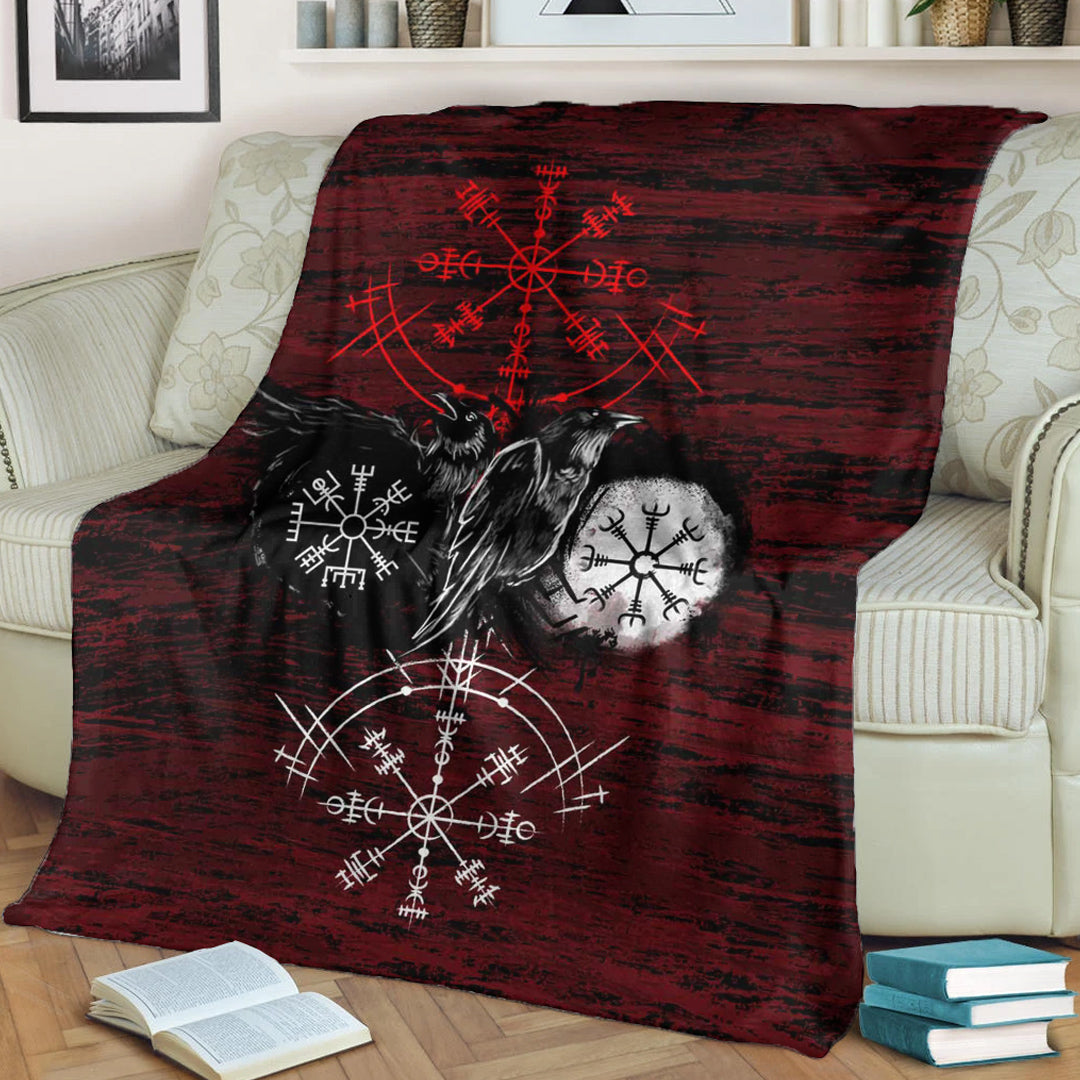Viking Blanket Raven of Odin and Symbol Viking on Blood Background Sherpa Fleece Blanket Gifts for Viking Lovers