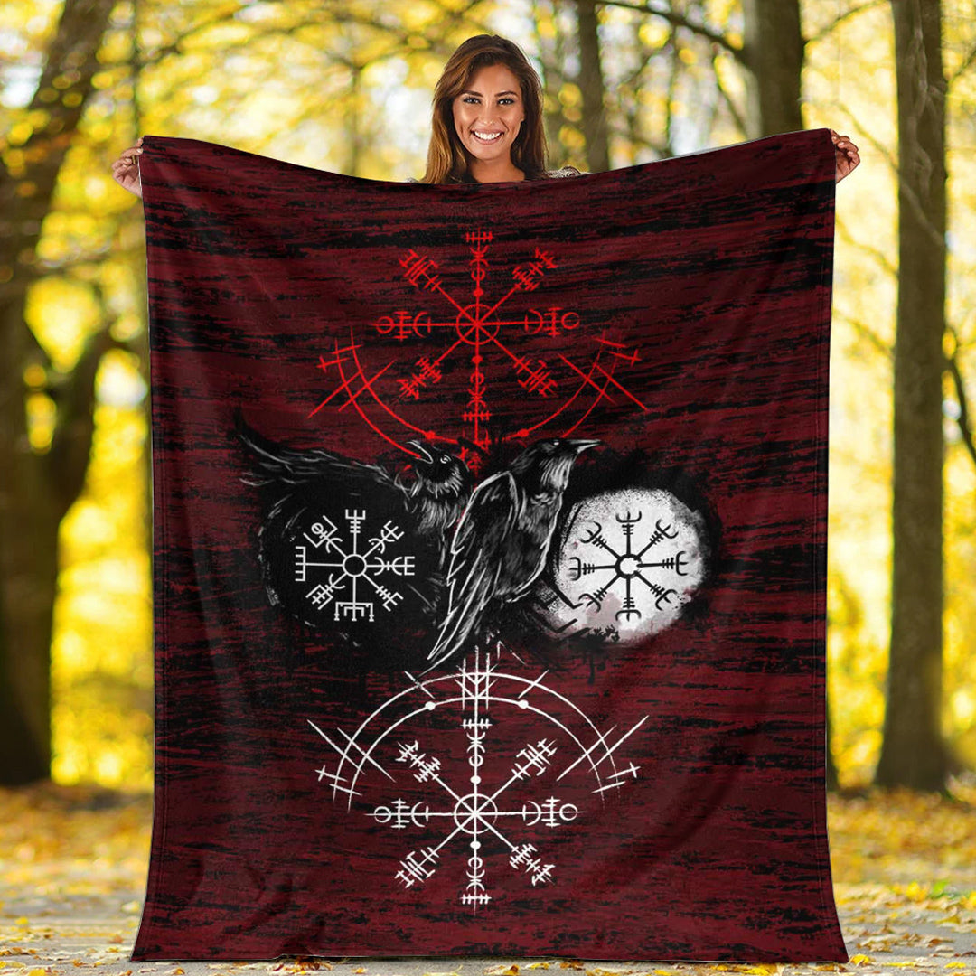 Viking Blanket Raven of Odin and Symbol Viking on Blood Background Sherpa Fleece Blanket Gifts for Viking Lovers