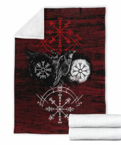 Viking Blanket Raven of Odin and Symbol Viking on Blood Background Sherpa Fleece Blanket Gifts for Viking Lovers