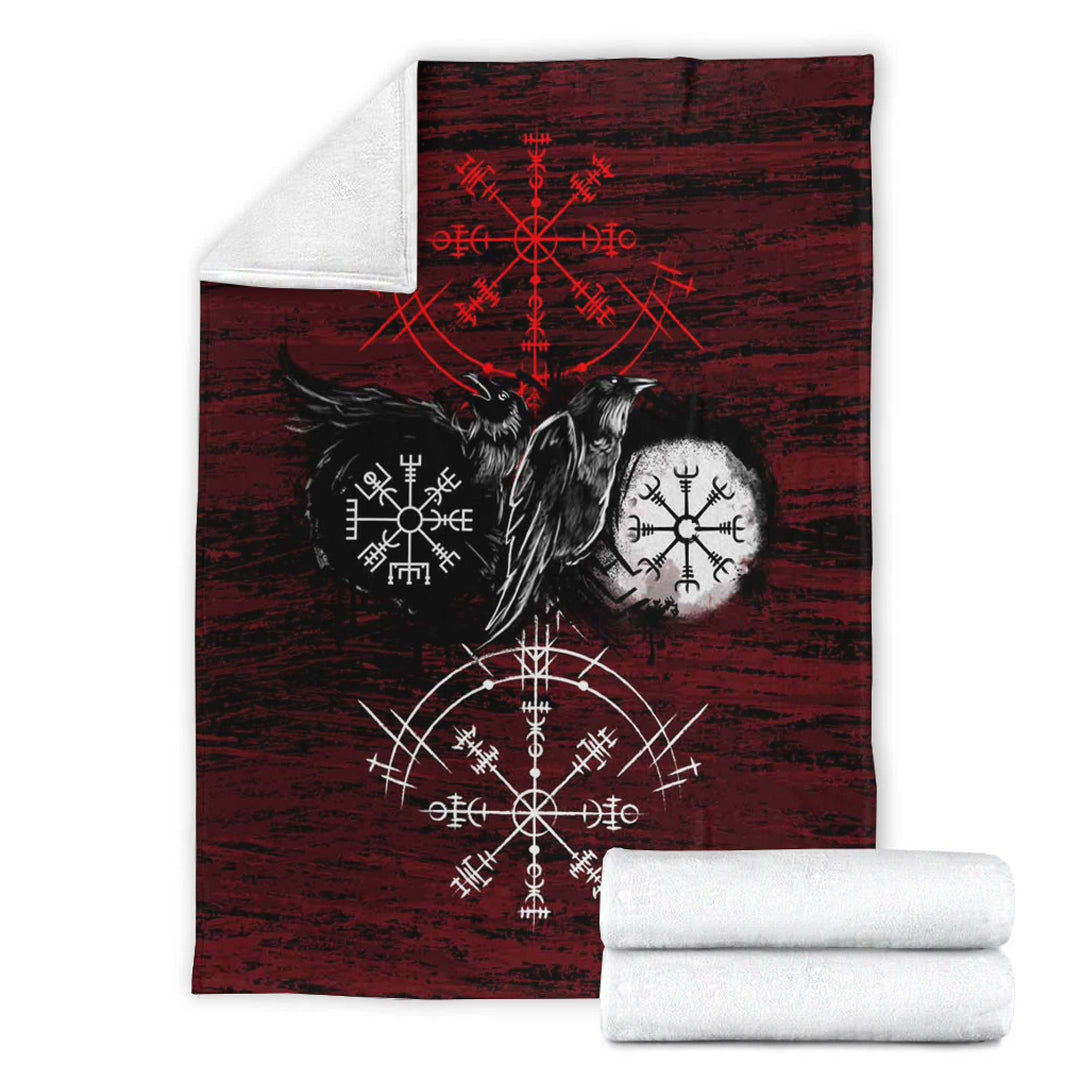 Viking Blanket Raven of Odin and Symbol Viking on Blood Background Sherpa Fleece Blanket Gifts for Viking Lovers