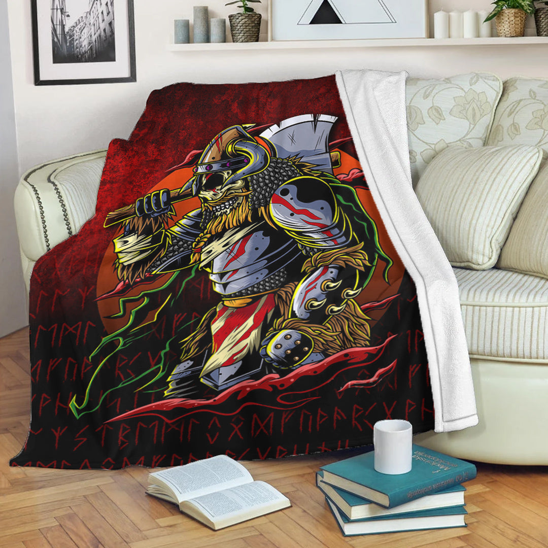 Viking Blanket Samurai Viking Warrior Ronin Berserk Armor Axe Sherpa Fleece Blanket Gifts for Viking Lovers