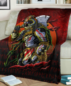 Viking Blanket Samurai Viking Warrior Ronin Berserk Armor Axe Sherpa Fleece Blanket Gifts for Viking Lovers