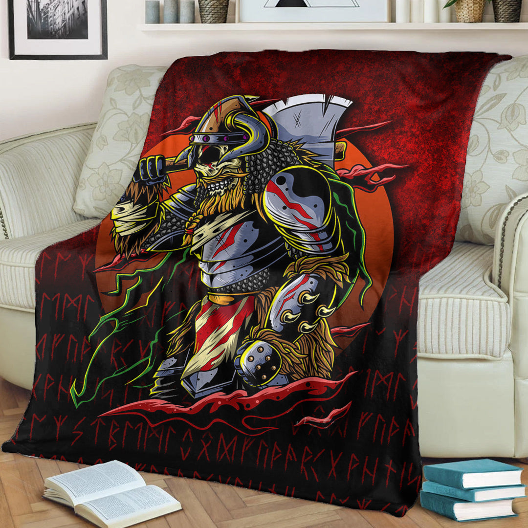 Viking Blanket Samurai Viking Warrior Ronin Berserk Armor Axe Sherpa Fleece Blanket Gifts for Viking Lovers