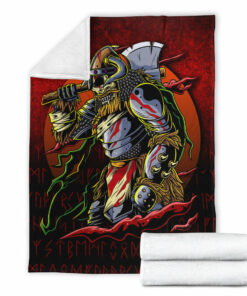 Viking Blanket Samurai Viking Warrior Ronin Berserk Armor Axe Sherpa Fleece Blanket Gifts for Viking Lovers