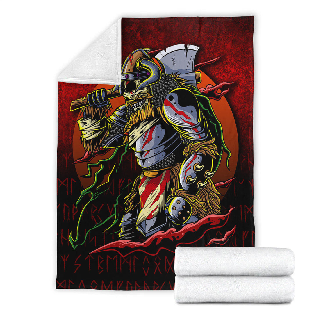 Viking Blanket Samurai Viking Warrior Ronin Berserk Armor Axe Sherpa Fleece Blanket Gifts for Viking Lovers