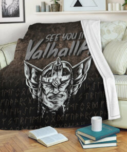 Viking Blanket See You In Valhalla Sherpa Fleece Blanket Gifts for Viking Lovers