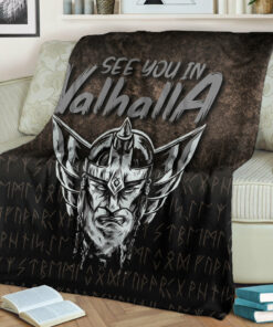 Viking Blanket See You In Valhalla Sherpa Fleece Blanket Gifts for Viking Lovers