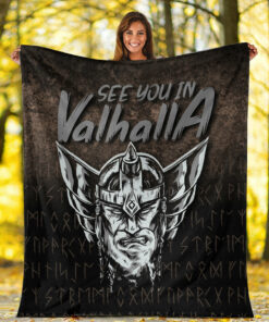 Viking Blanket See You In Valhalla Sherpa Fleece Blanket Gifts for Viking Lovers