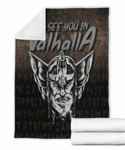 Viking Blanket See You In Valhalla Sherpa Fleece Blanket Gifts for Viking Lovers