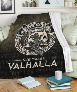Viking Blanket See You In Valhalla Viking Sherpa Fleece Blanket Gifts for Viking Lovers