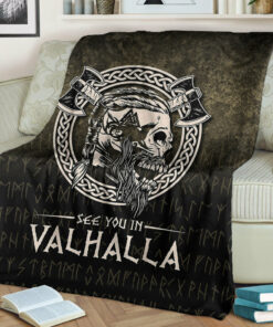 Viking Blanket See You In Valhalla Viking Sherpa Fleece Blanket Gifts for Viking Lovers