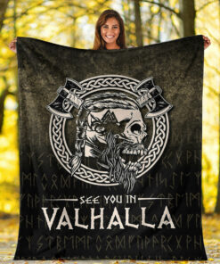 Viking Blanket See You In Valhalla Viking Sherpa Fleece Blanket Gifts for Viking Lovers