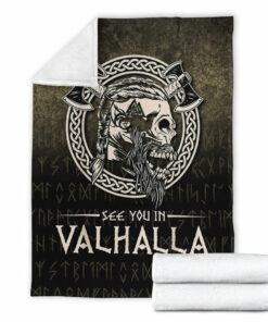 Viking Blanket See You In Valhalla Viking Sherpa Fleece Blanket Gifts for Viking Lovers