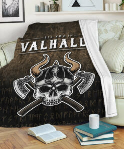 Viking Blanket See You In Valhalla Vikings Nordic Sherpa Fleece Blanket Gifts for Viking Lovers
