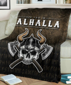 Viking Blanket See You In Valhalla Vikings Nordic Sherpa Fleece Blanket Gifts for Viking Lovers