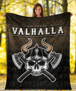 Viking Blanket See You In Valhalla Vikings Nordic Sherpa Fleece Blanket Gifts for Viking Lovers