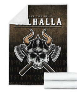 Viking Blanket See You In Valhalla Vikings Nordic Sherpa Fleece Blanket Gifts for Viking Lovers