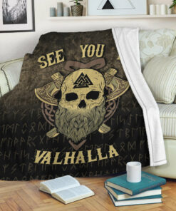 Viking Blanket See you in Valhalla Sherpa Fleece Blanket Gift