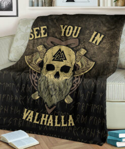 Viking Blanket See you in Valhalla Sherpa Fleece Blanket Gift