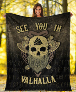 Viking Blanket See you in Valhalla Sherpa Fleece Blanket Gift