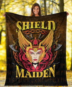 Viking Blanket Shield Maiden Sherpa Fleece Blanket Gifts for Viking Lovers