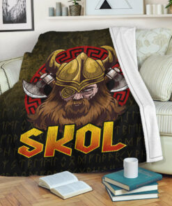 Viking Blanket Skol Viking Beer Norse Mythology Warrior Drinking Sherpa Fleece Blanket Gifts for Viking Lovers