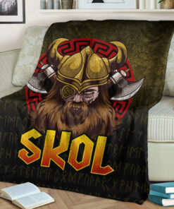 Viking Blanket Skol Viking Beer Norse Mythology Warrior Drinking Sherpa Fleece Blanket Gifts for Viking Lovers