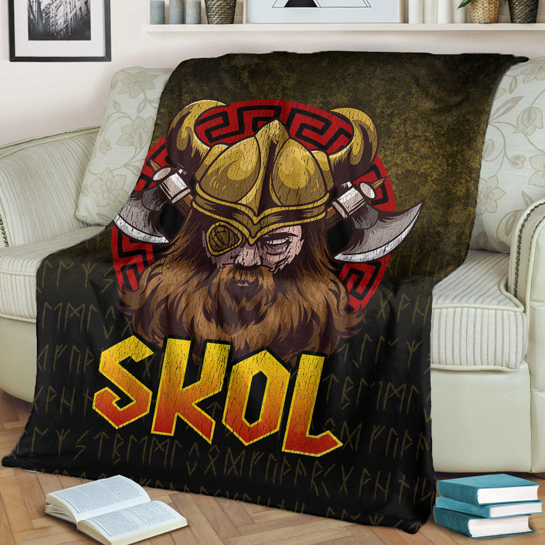 Viking Blanket Skol Viking Beer Norse Mythology Warrior Drinking Sherpa Fleece Blanket Gifts for Viking Lovers