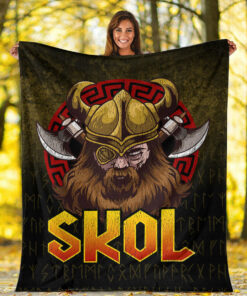 Viking Blanket Skol Viking Beer Norse Mythology Warrior Drinking Sherpa Fleece Blanket Gifts for Viking Lovers