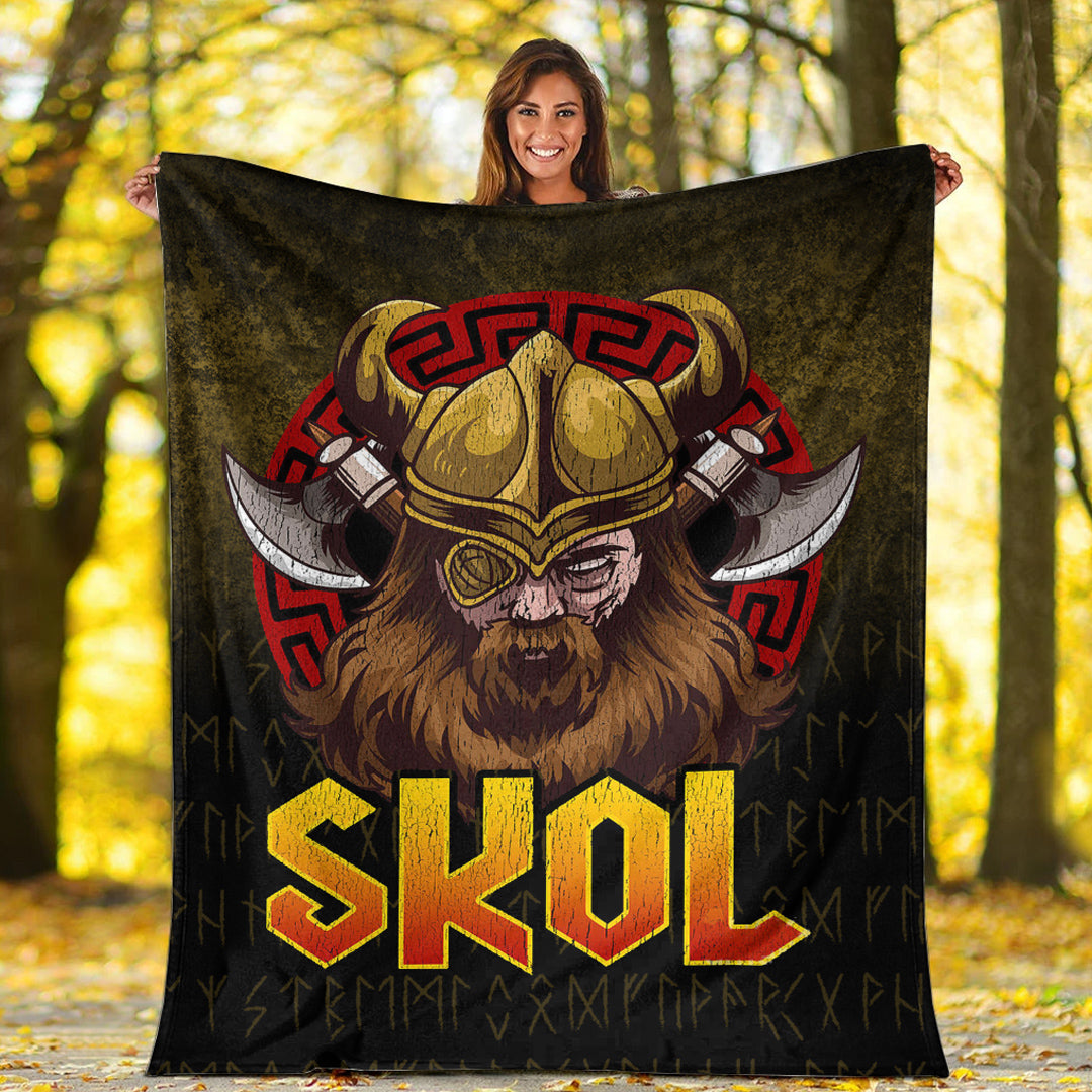 Viking Blanket Skol Viking Beer Norse Mythology Warrior Drinking Sherpa Fleece Blanket Gifts for Viking Lovers