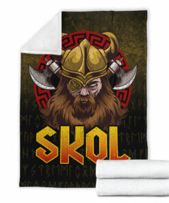 Viking Blanket Skol Viking Beer Norse Mythology Warrior Drinking Sherpa Fleece Blanket Gifts for Viking Lovers