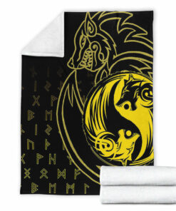 Viking Blanket Skoll and Hati Gold Sherpa Fleece Blanket Gifts for Viking Lovers