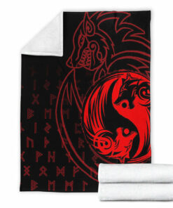 Viking Blanket Skoll and Hati Red Sherpa Fleece Blanket Gifts for Viking Lovers