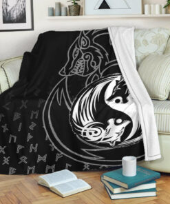 Viking Blanket Skoll and Hati Sherpa Fleece Blanket Gifts for Viking Lovers