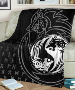 Viking Blanket Skoll and Hati Sherpa Fleece Blanket Gifts for Viking Lovers