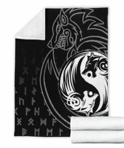 Viking Blanket Skoll and Hati Sherpa Fleece Blanket Gifts for Viking Lovers