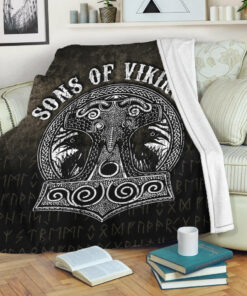 Viking Blanket Son Of Viking Mjolnir Sherpa Fleece Blanket Gifts for Viking Lovers