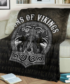 Viking Blanket Son Of Viking Mjolnir Sherpa Fleece Blanket Gifts for Viking Lovers