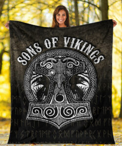 Viking Blanket Son Of Viking Mjolnir Sherpa Fleece Blanket Gifts for Viking Lovers