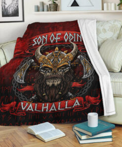 Viking Blanket Son of Odin Valhalla Sherpa Fleece Blanket Gifts for Viking Lovers