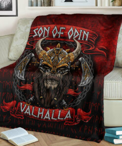 Viking Blanket Son of Odin Valhalla Sherpa Fleece Blanket Gifts for Viking Lovers