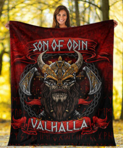 Viking Blanket Son of Odin Valhalla Sherpa Fleece Blanket Gifts for Viking Lovers