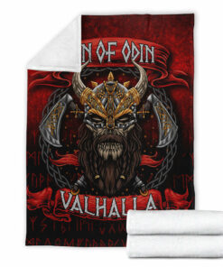 Viking Blanket Son of Odin Valhalla Sherpa Fleece Blanket Gifts for Viking Lovers