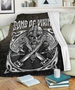 Viking Blanket Sons Of Odin Valhalla 3 Sherpa Fleece Blanket Gifts for Viking Lovers