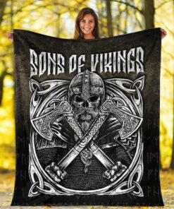 Viking Blanket Sons Of Odin Valhalla 3 Sherpa Fleece Blanket Gifts for Viking Lovers